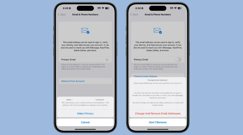 拉萨苹果手机维修分享苹果 iOS 18.1 支持设置“主要”邮箱地址并更改 iCloud 邮箱 